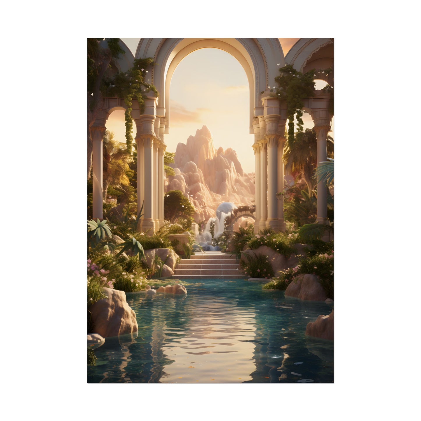 Desert Oasis: Arabian Nights-Inspired Artwork at Golden Hour - Poster