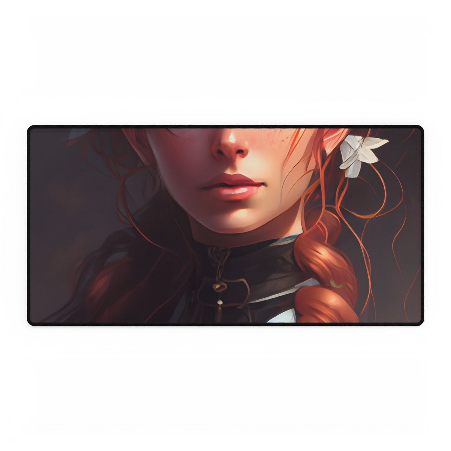 Elegant Redhead Portrait: Dark Background Artwork - Desk Mat