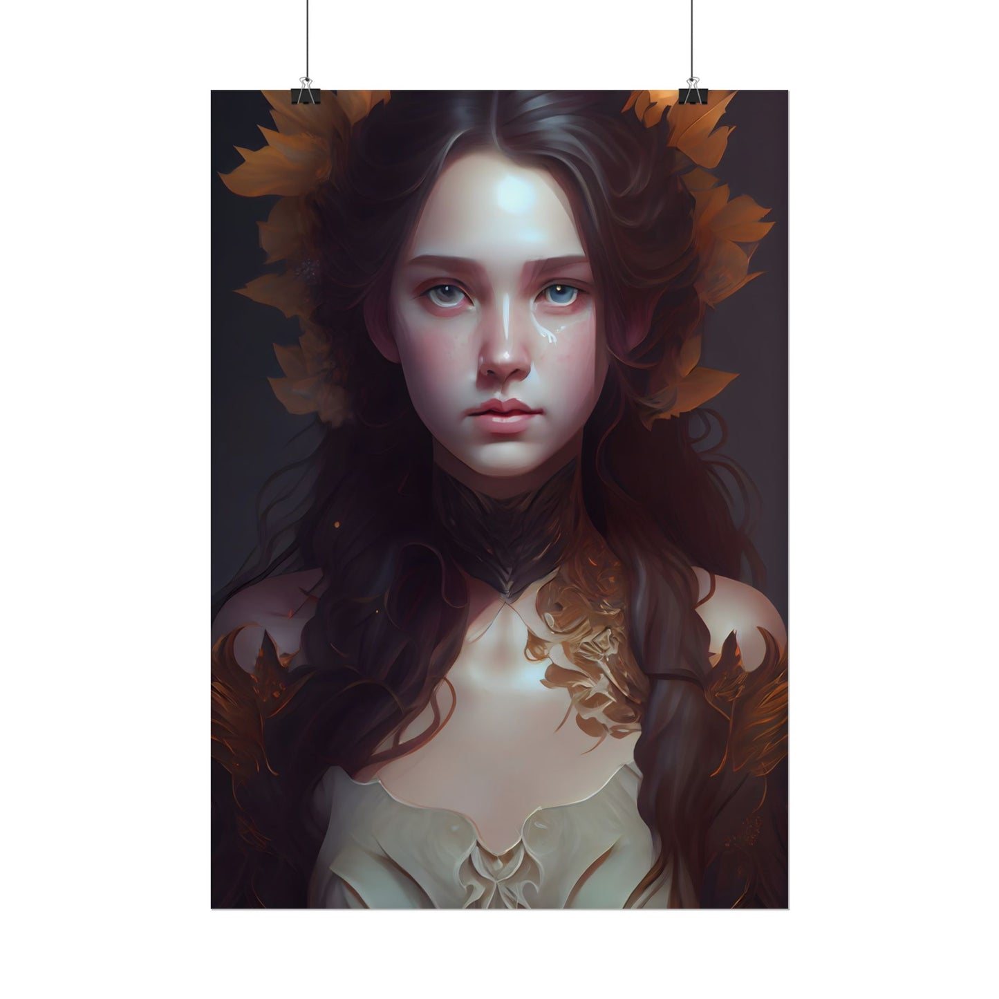 Brown Hair Female Portrait: Artistic Style Digital Art - Poster