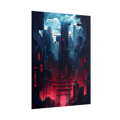 Cyberpunk Melancholy: A Nightly Cityscape Digital Art - Poster