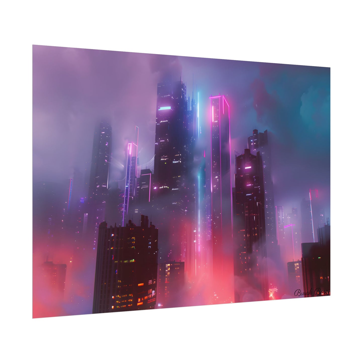 Futuristic Cityscape: Neon Dreams in the Urban Sky - Poster