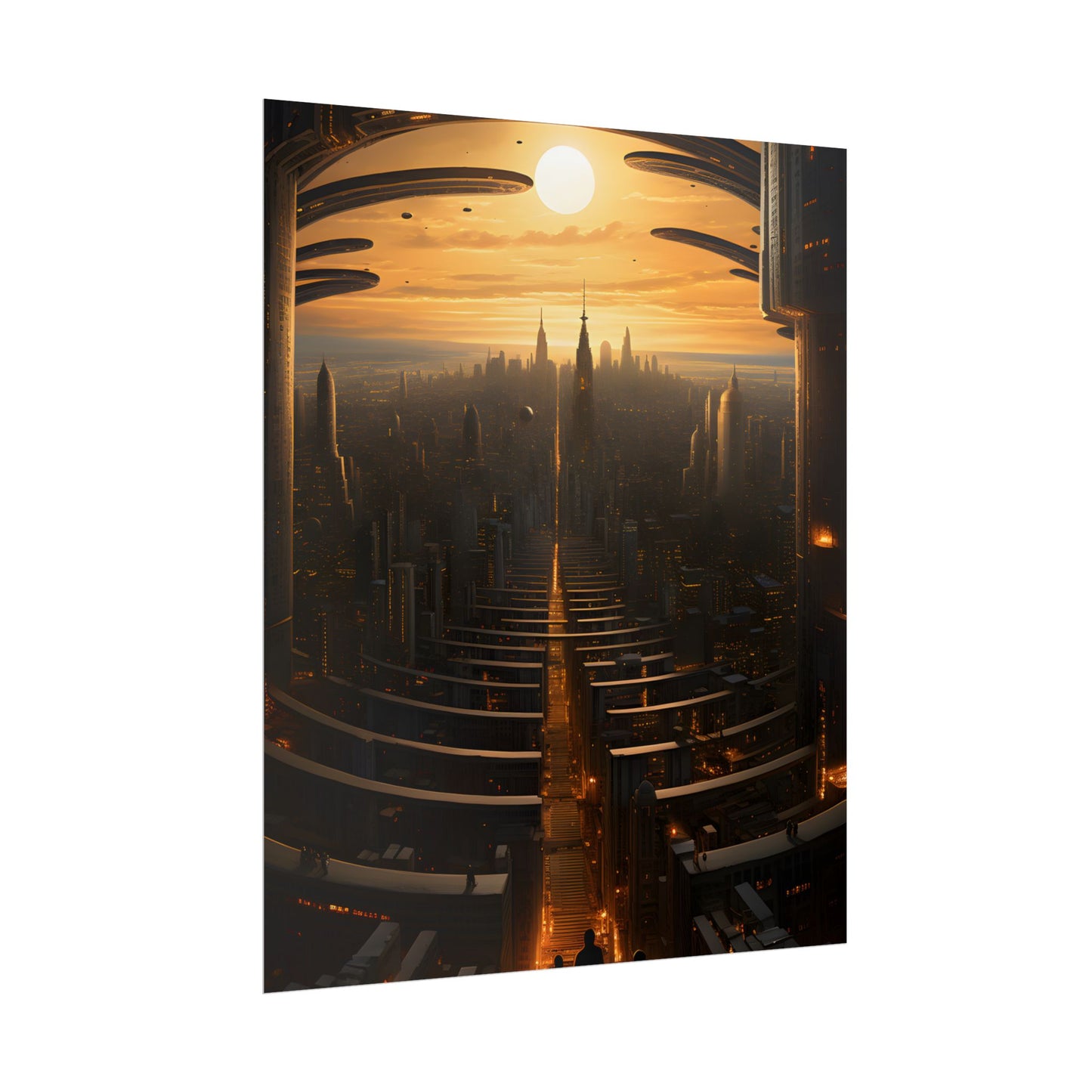 Dystopian Utopia: Futuristic Cityscape with Dark Facade - Poster