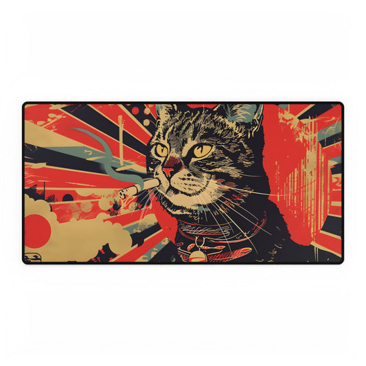 Whimsical Urban Wildlife: Cat Art in a Bolstered Setting - Desk Mat