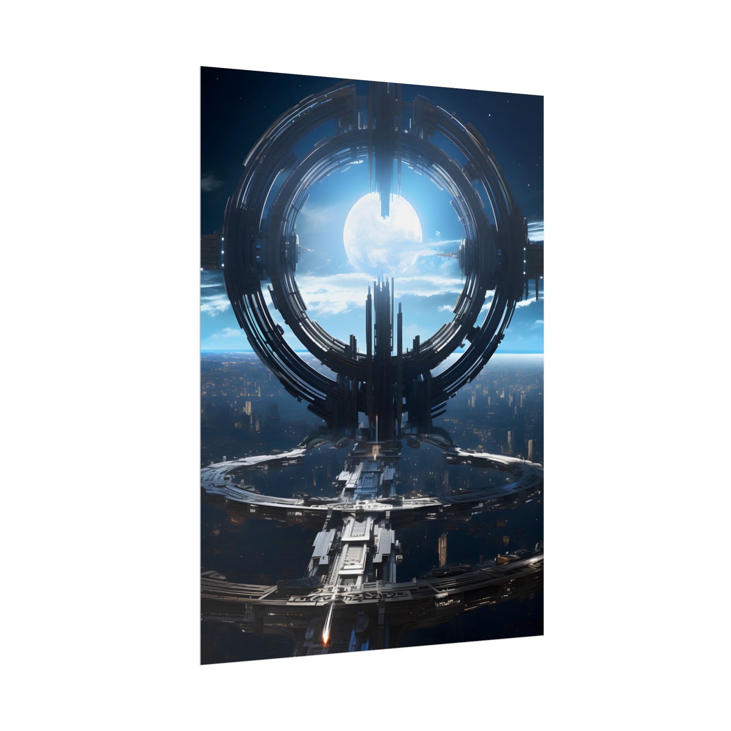 Futuristic Space Station: Orbiting Multimoon Planet Artwork - Poster