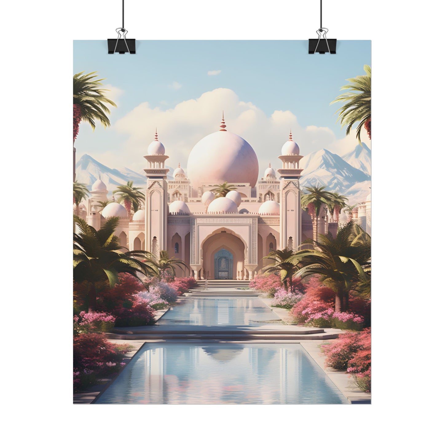 Serene Arabian Desert Oasis: Camels in a Palm Tree Landscape - Poster
