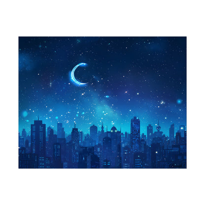 Peaceful Night Sky with Crescent Moon: Starry Digital Art - Poster