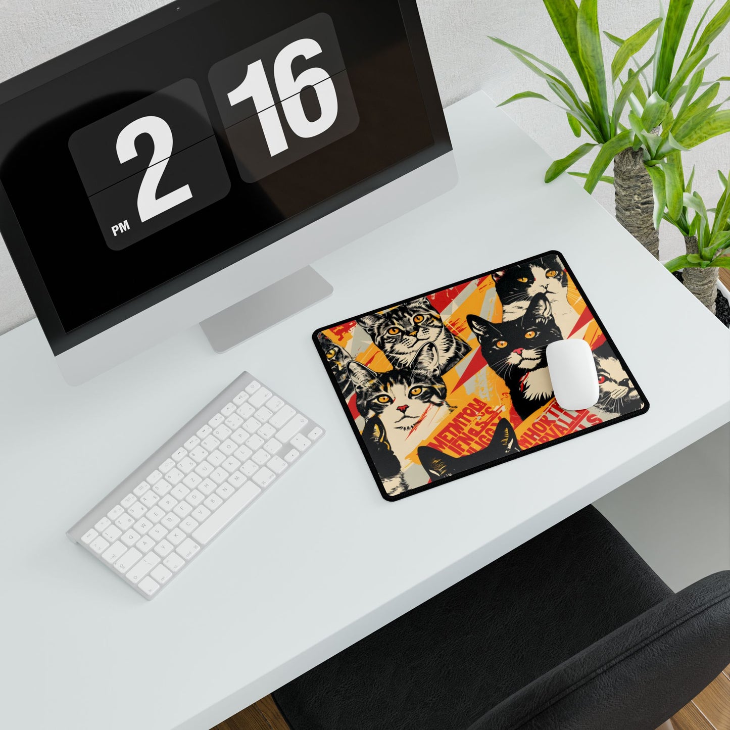 Vibrant Soviet Cats: Colorful Artwork - Desk Mat