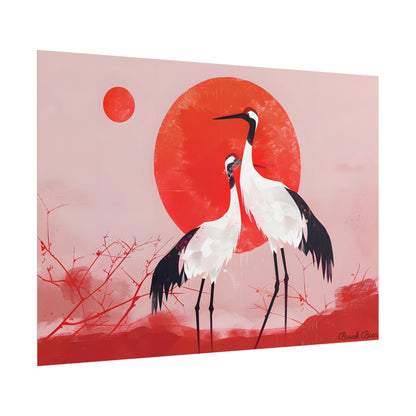 Peaceful Crane Sanctuary: Serene Landscape Nature Art - Poster