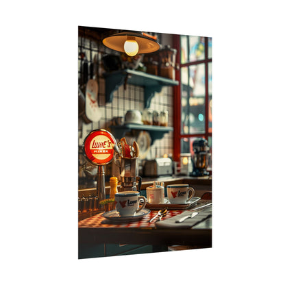 Retro Warmth: Cozy Lukes Diner Coffee Scene Art - Poster