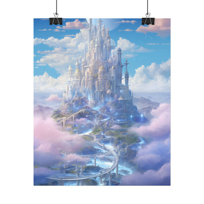 Floating City in Celestial Realm: Serene Fantasy Artwork - Poster