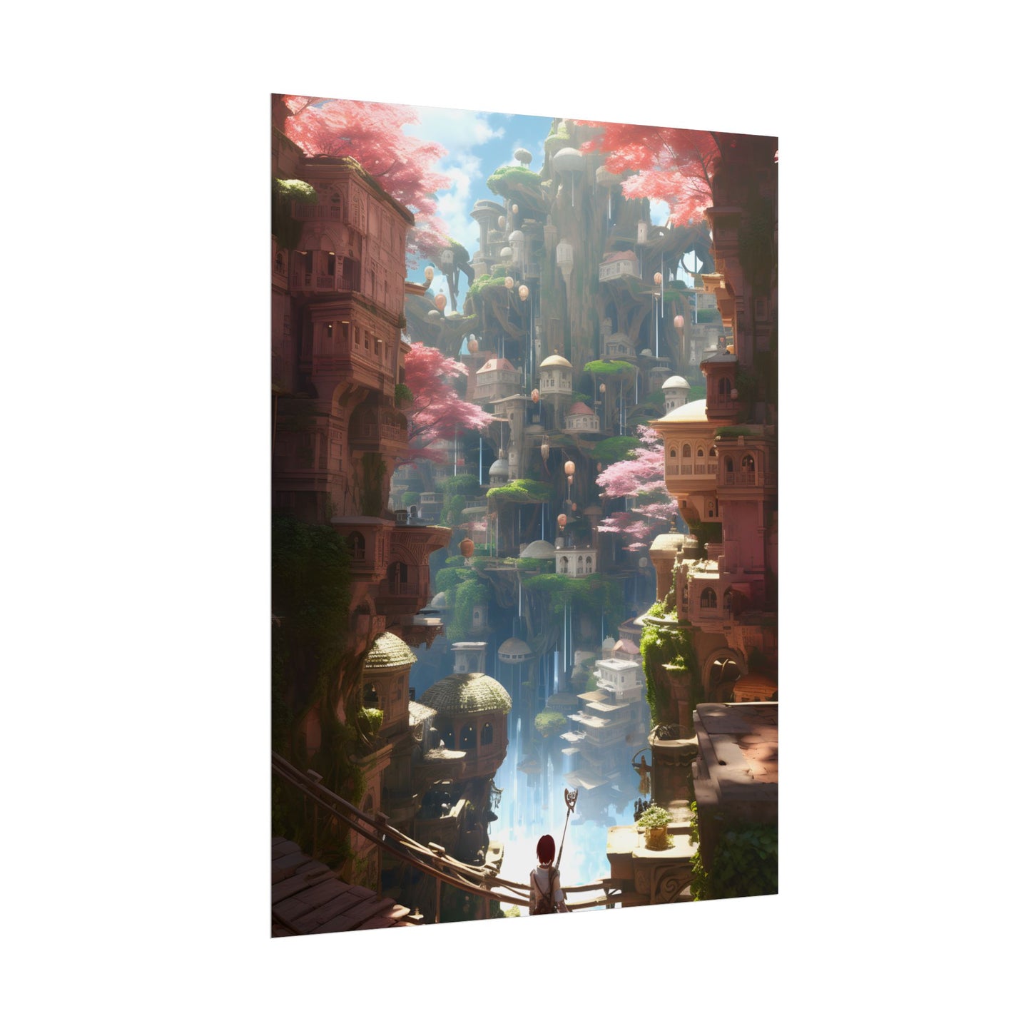 Dramatic Anime Cityscape: Birds Eye View Digital Art - Poster