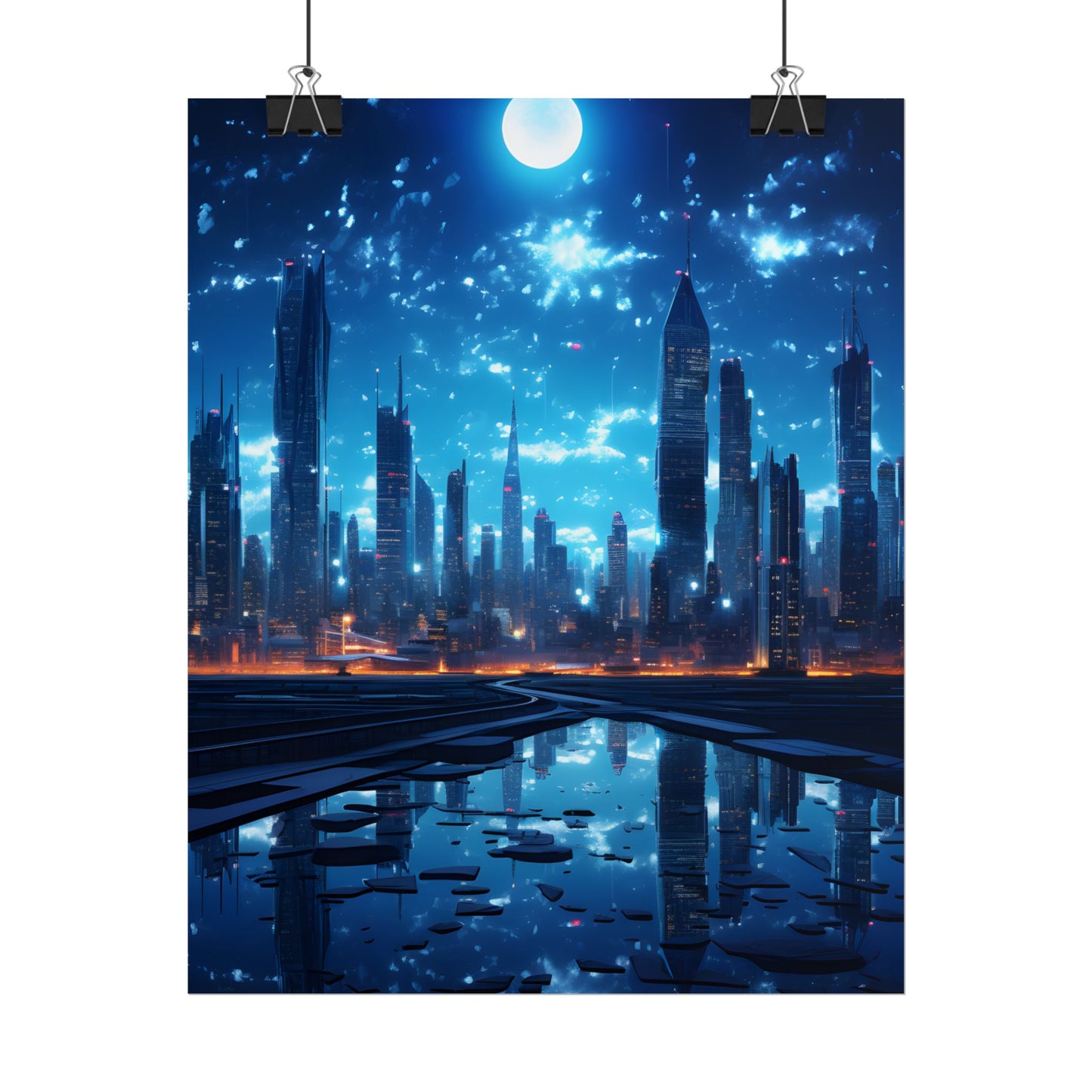 Cyberpunk Night: Quiet Cityscape Digital Art - Poster