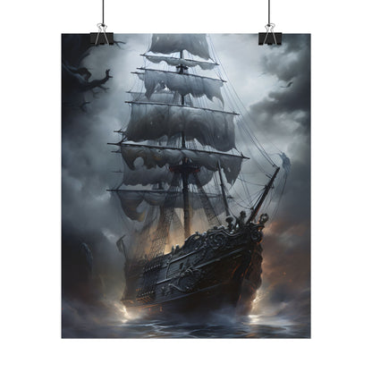 Ghostly Pirate Sails: Abandoned Ship at Sea - Poster