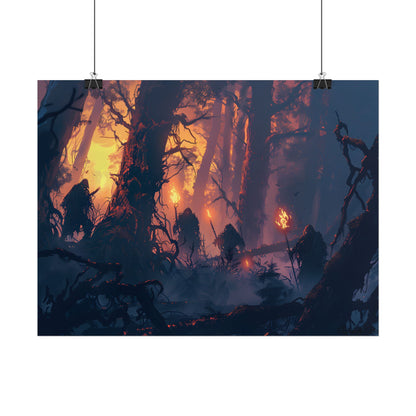 Forest Gathering at Sunset: Peaceful Woodland Scene - Poster