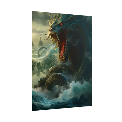 Mythical Sea Monster: Calming Green Scaled Creature Art - Poster