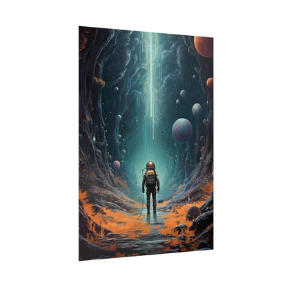 Futuristic Explorer: Sci-Fi Wilderness Encounter Digital Art - Poster