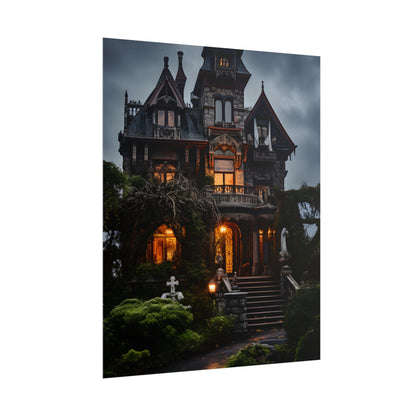 Spooky Victorian Mansion: Atmospheric Haunted Artwork - Poster