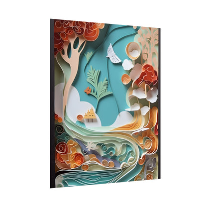 Paper Quilled Beach Sunset: Calming Beach Landscape Artwork - Poster