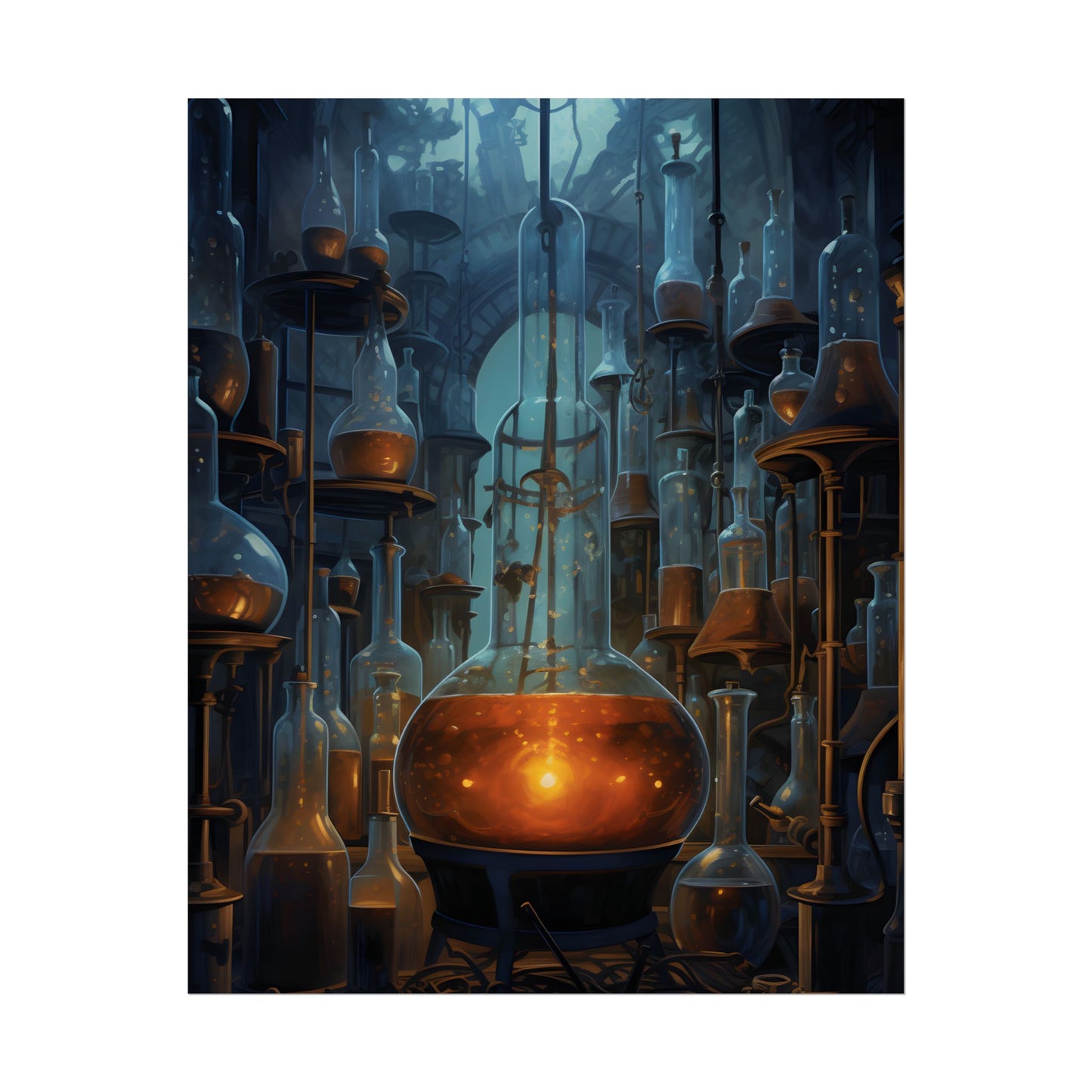 Scientific Discovery: Mysterious Laboratory Scene with Beaker and Whiteboard - Poster