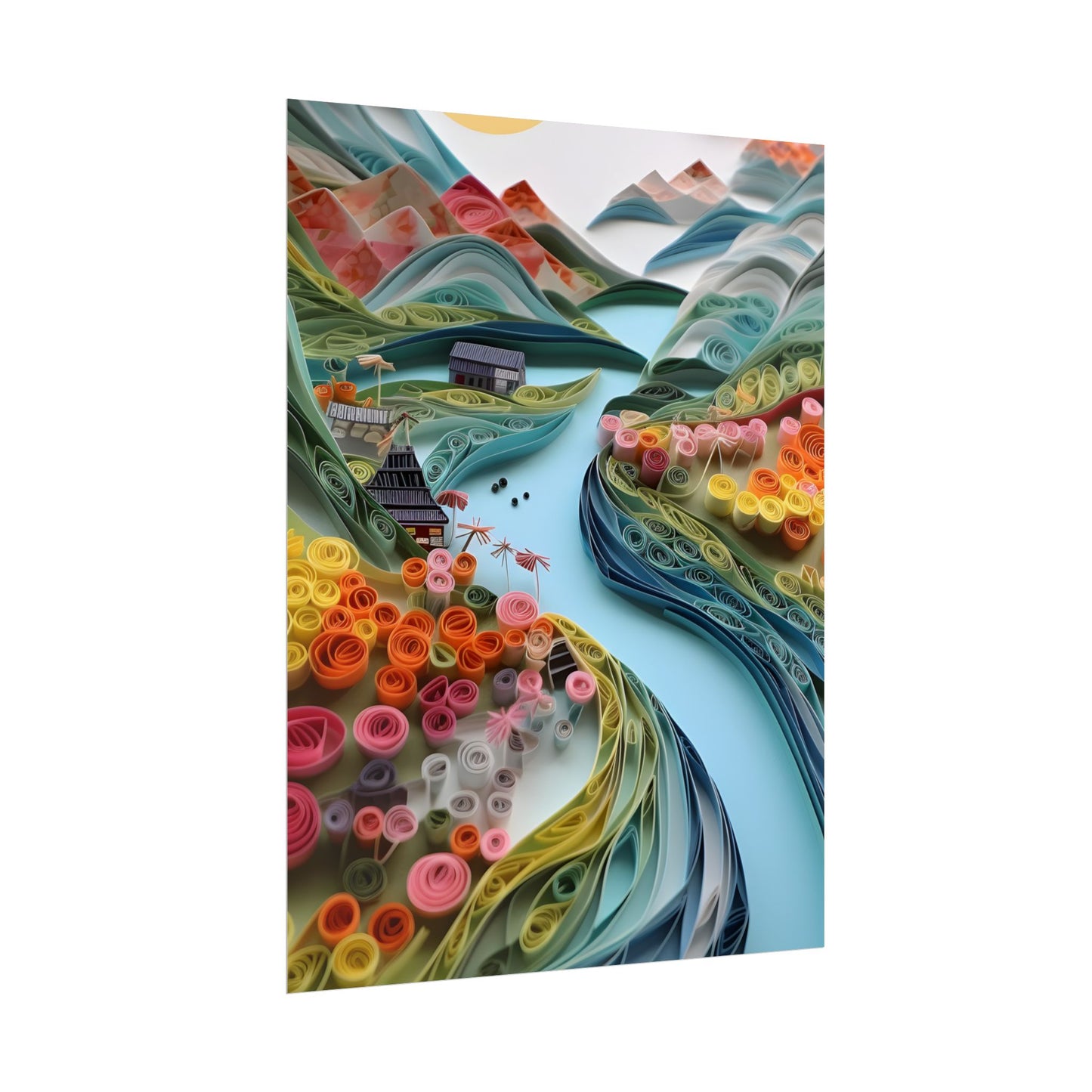 Paper Quilled Island Landscape: Handmade Artwork Photo - Poster