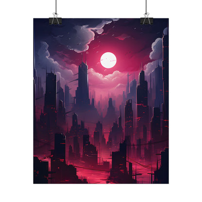 Burning Cyberpunk Cityscape: Digital Artwork at Night - Poster