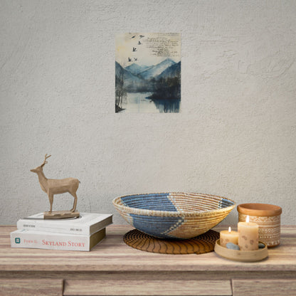 Nature's Serenity: Mountain Lake Birds in Flight Artwork - Poster