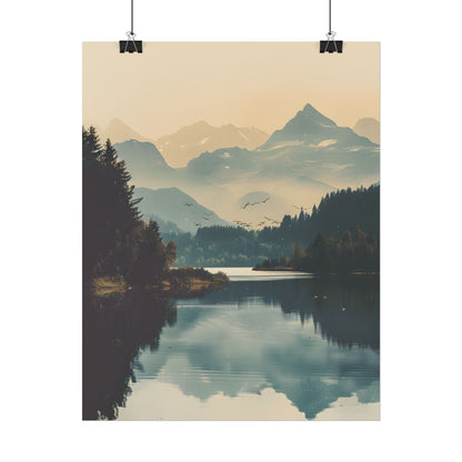 Serene Mountain Lake Aerial: Birds Eye View Artwork - Poster