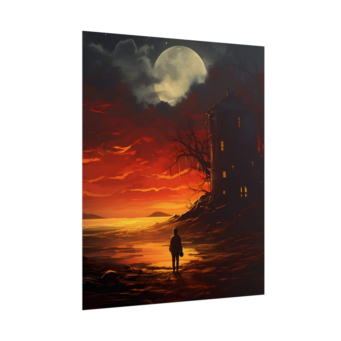 Black and White Portrait: Mysterious Figure Seated - Poster