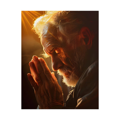 Serenity in Prayer: Elderly Man's Quiet Moment - Poster