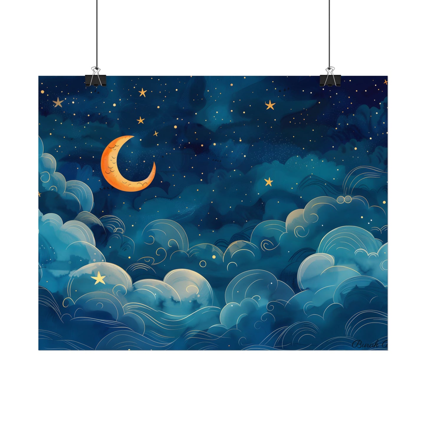 Whimsical Dreamy Night Sky: Small Town Illuminated by Pastel Stars - Poster