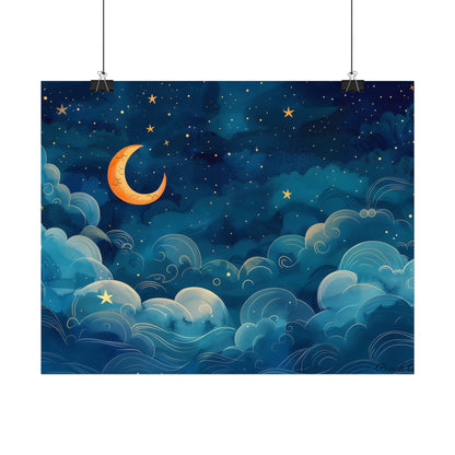 Whimsical Dreamy Night Sky: Small Town Illuminated by Pastel Stars - Poster