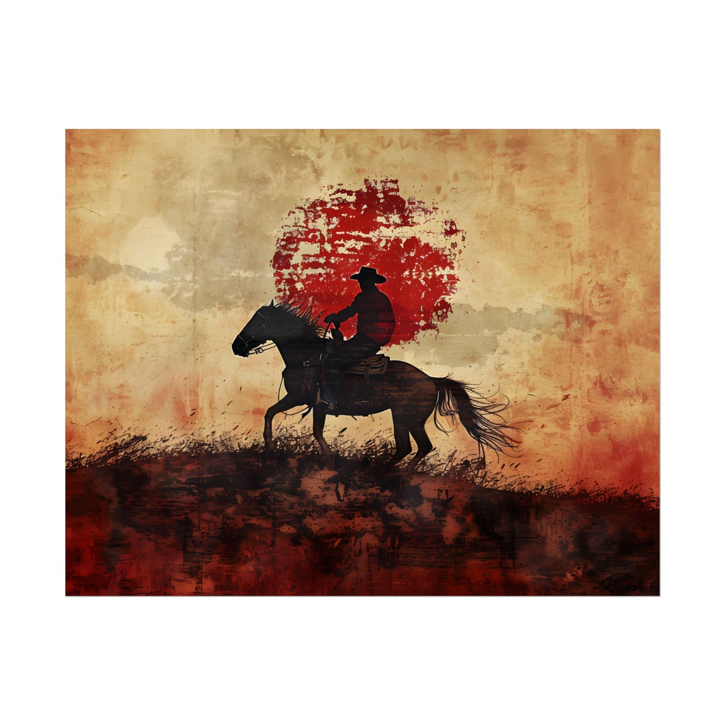 Dynamic Rodeo Scene: Earthy Tones of a Thrilling Ride - Poster