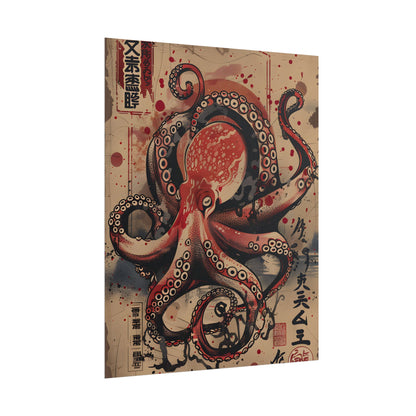 Stylized Octopus in Ukiyo-E Style: Japanese Artwork - Poster