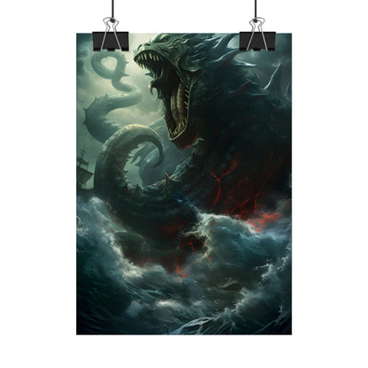 Ancient Sea Monster: Mythical Serpentine Digital Illustration - Poster