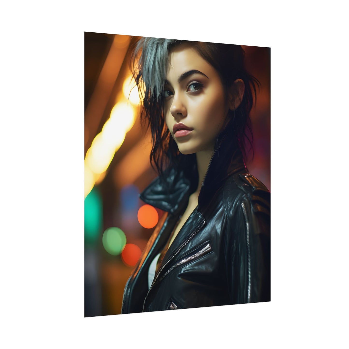 Vibrant Digital Art Print: Teenage Cyberpunk Close-Up - Poster