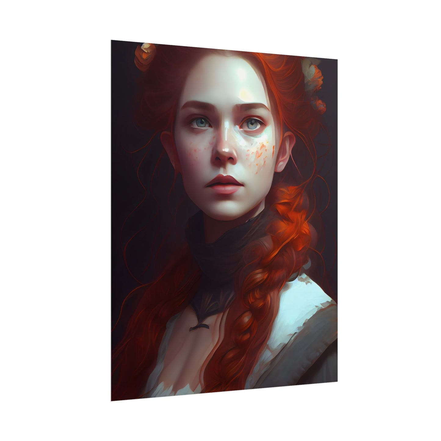Astonishing Redhead Portrait: Elegant Young Woman in Dress - Poster