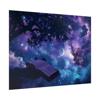 Mystical Night Sky: Celestial Dreams with Crescent Moon Art - Poster