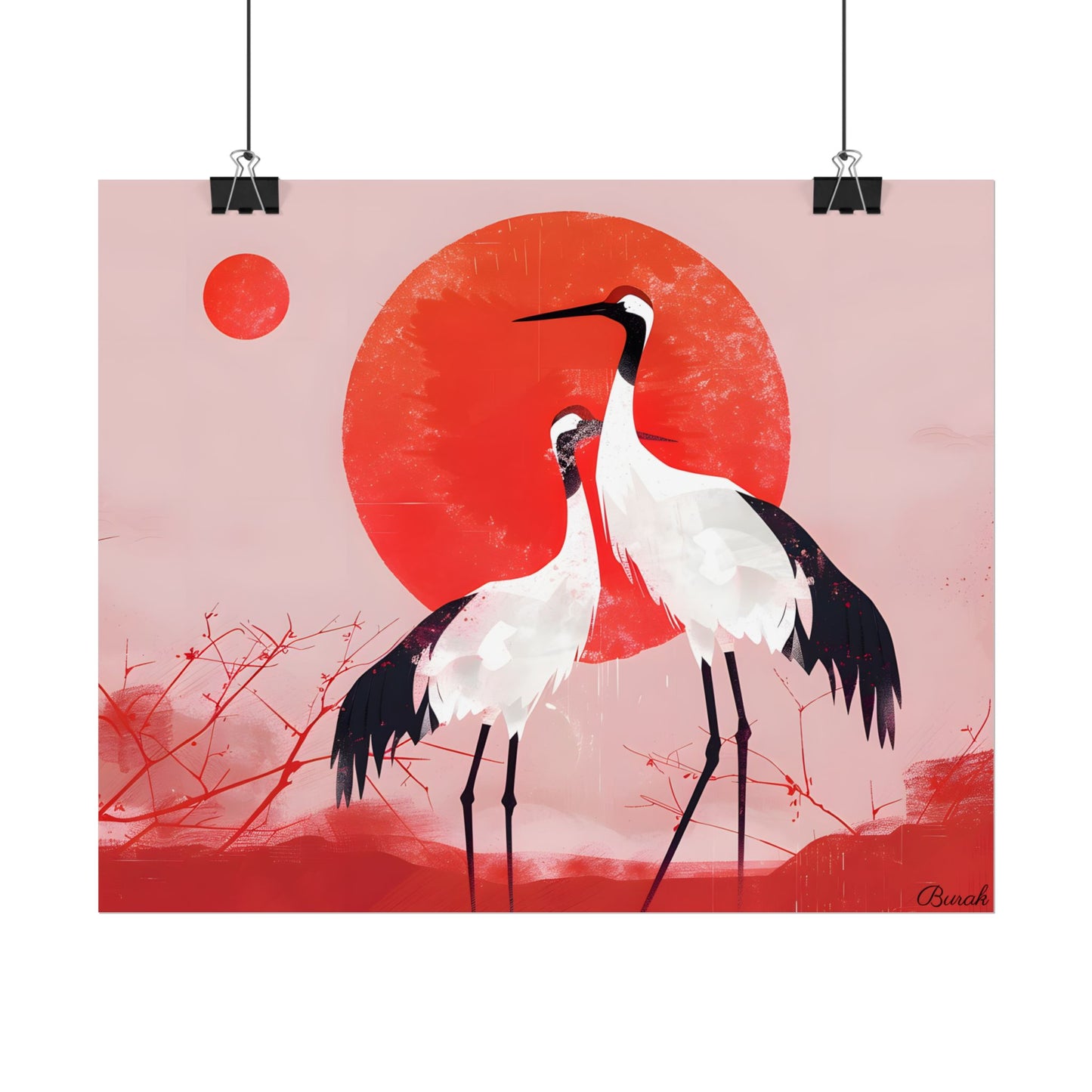 Peaceful Crane Sanctuary: Serene Landscape Nature Art - Poster