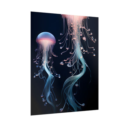 Bioluminescent Oceanic Ballet: Underwater Dancer in Motion - Poster