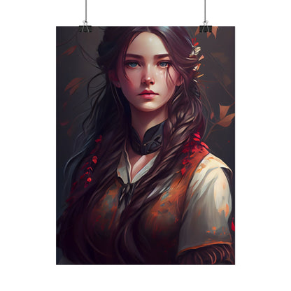 Vibrant Portrait: Brown Hair, Green Eyes Artwork - Poster