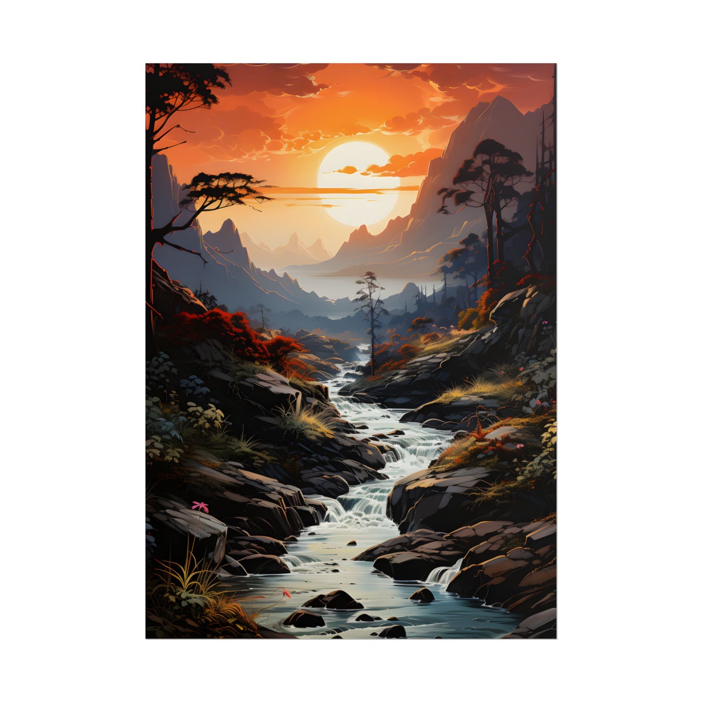 Breathtaking Waterfall: Vibrant Oil Painting Art - Poster