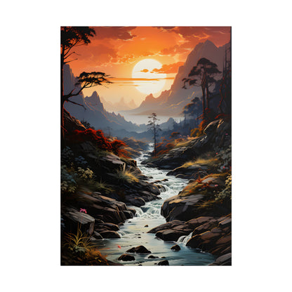 Breathtaking Waterfall: Vibrant Oil Painting Art - Poster