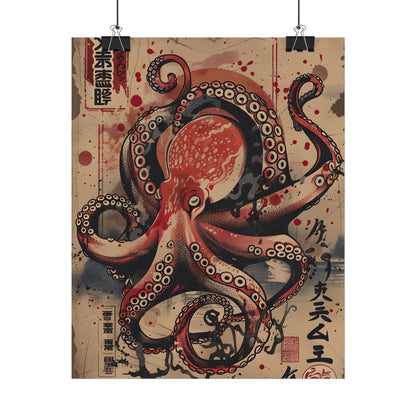 Stylized Octopus in Ukiyo-E Style: Japanese Artwork - Poster
