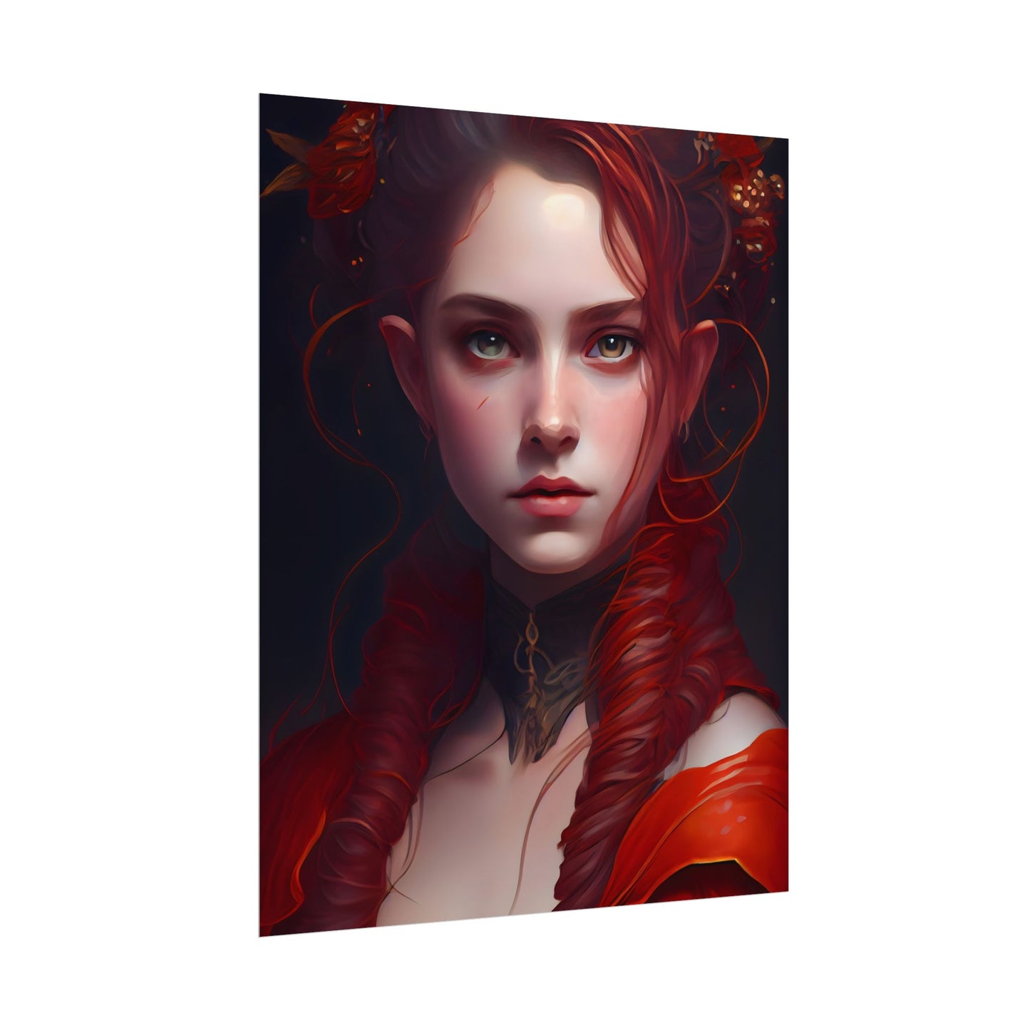 Redhead Portrait: Vibrant Dress Artwork - Poster