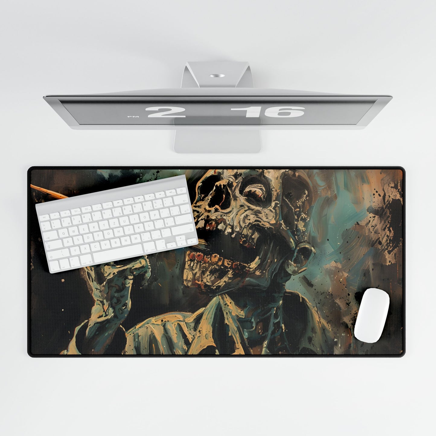 Surreal Zombie Painter: Unique Artwork in Progress - Desk Mat