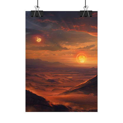 Peaceful Tatooine Sunset: Barren Desert Landscape - Poster