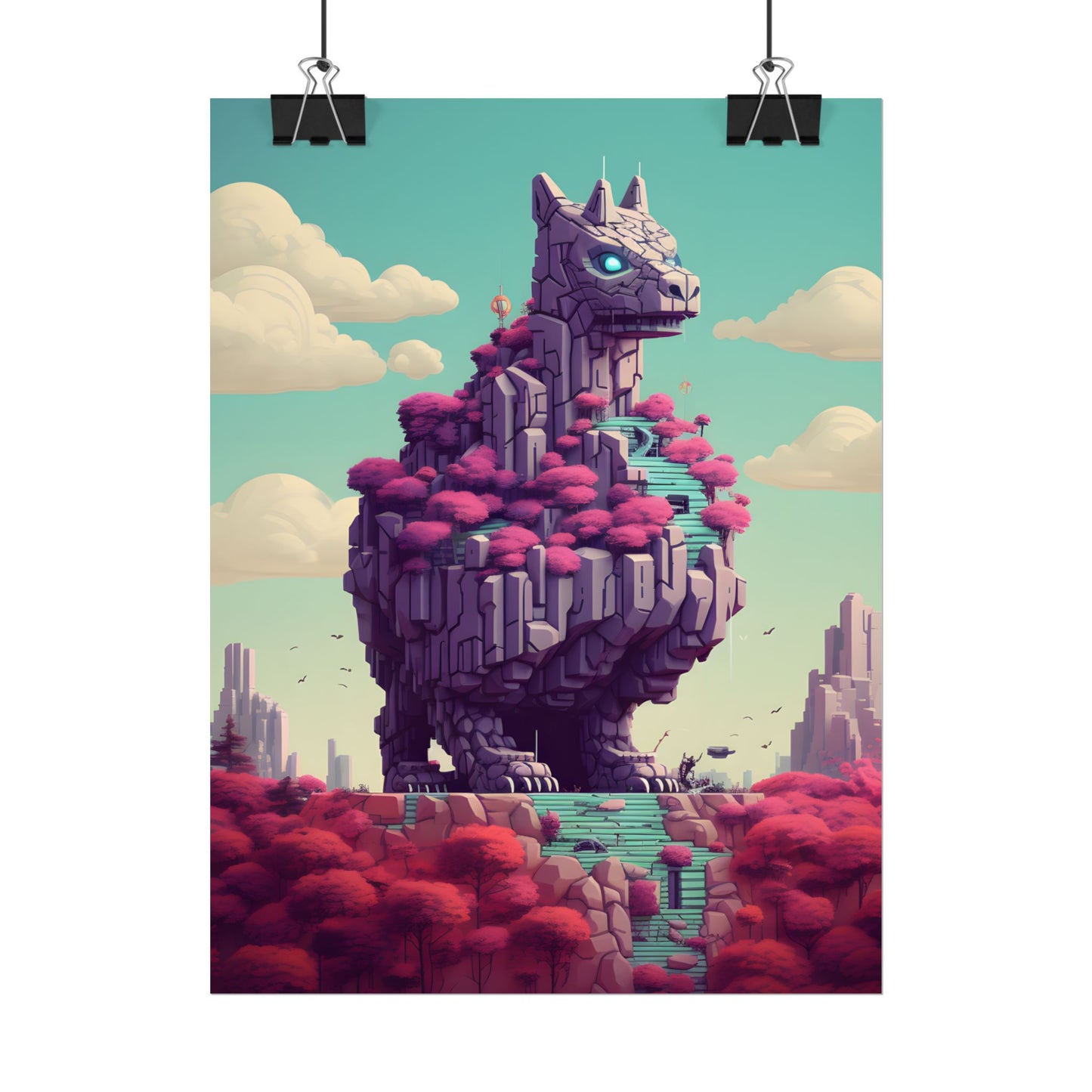 Futuristic Cyber Pet: Neon Pixel Art - Poster