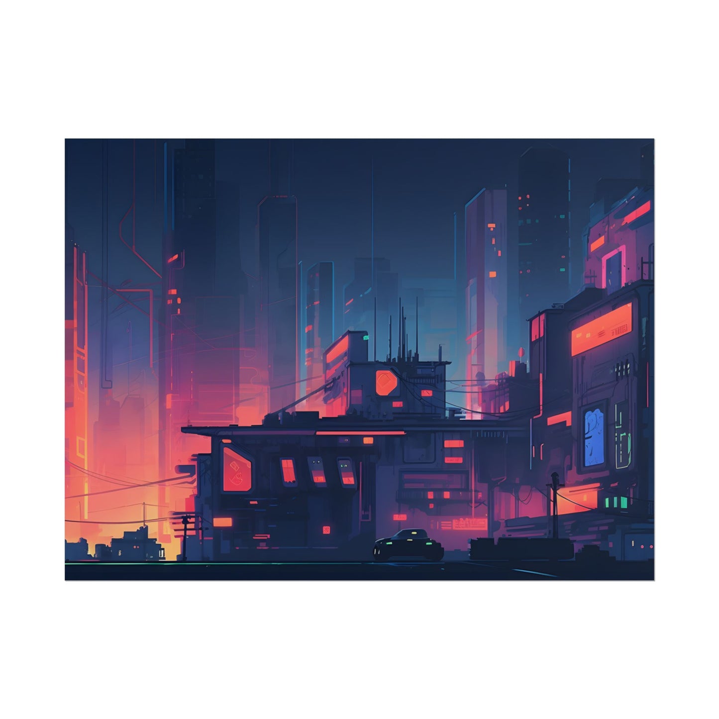 Cyberpunk Night: Melancholic Cityscape Digital Art - Poster