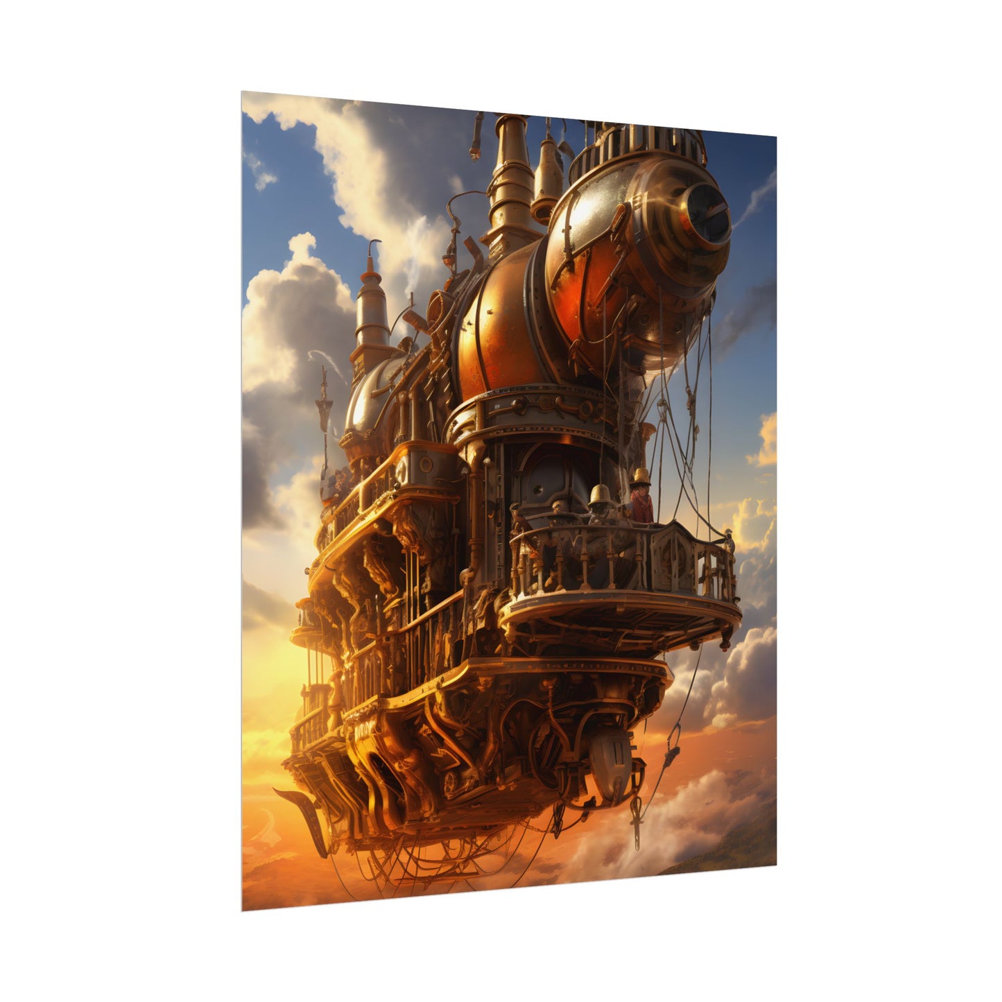 Steampunk Sky-Liner Thrill: Colorful Runners on Colum - Poster