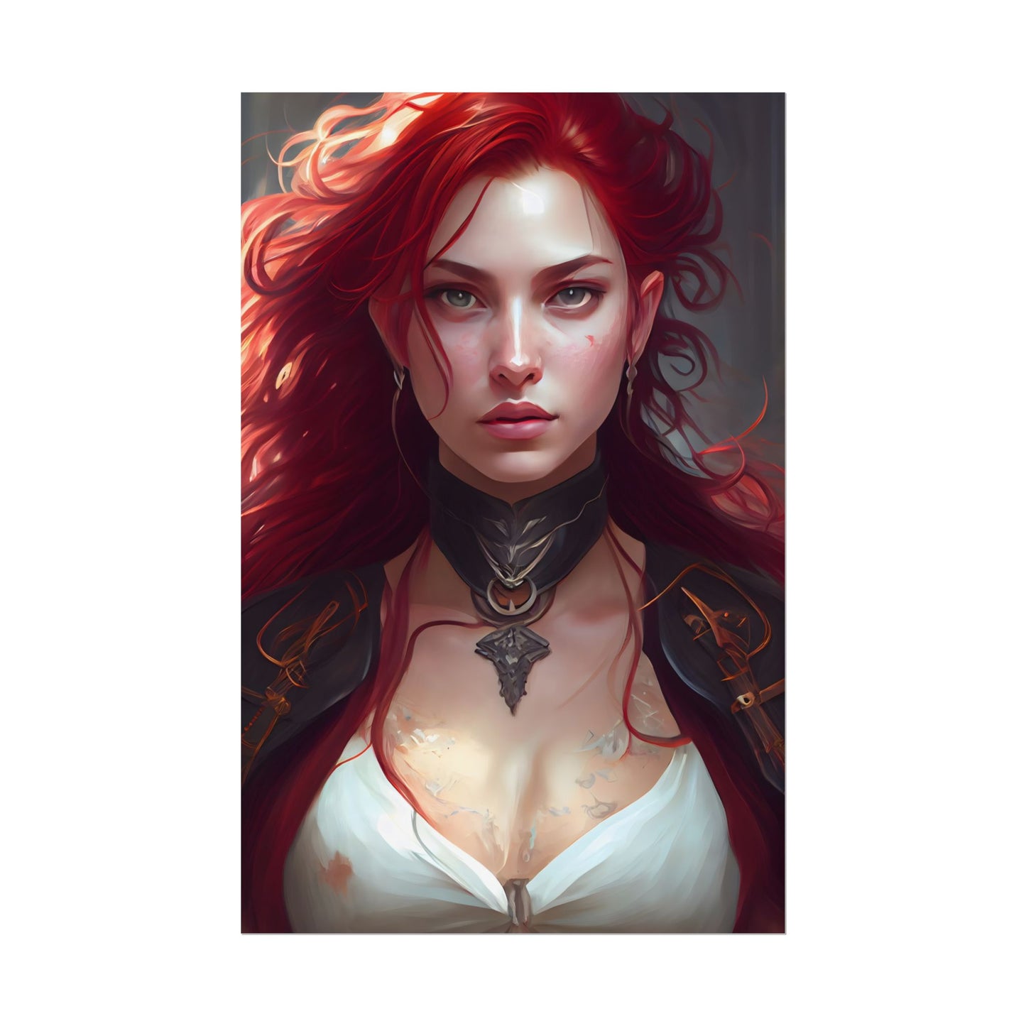 Red Hair Beauty: Elegant Woman in Black - Poster